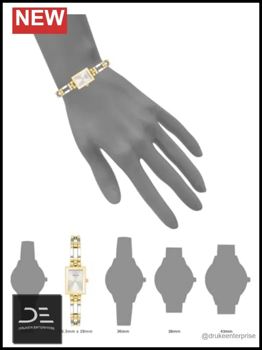 Gold- and silver-tone dress watch with rectangular sunray dial and Roman